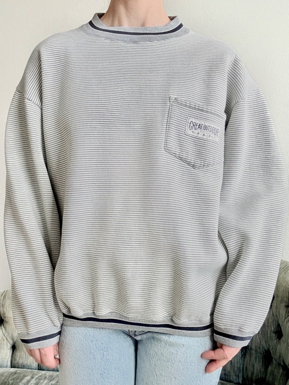 Vintage GAP striped oversized sweatshirt classic crewneck medium pocket - Picture 5 of 10